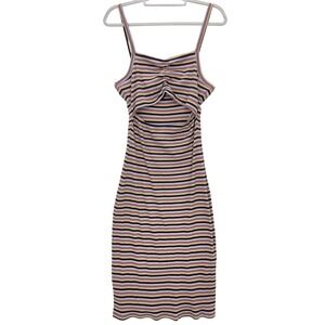 Volcom Multicolor Striped Cutout Ribbed Knit Dress XL 12 Mini Bodycon Skater